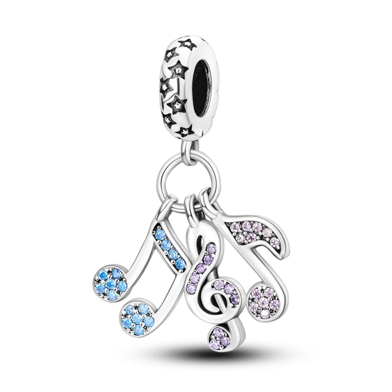 Romantic Music Charms Beads 925 Sterling Silver Piano Violin Red Guitar Punk Saxophone Pendants Fit Qikaola Bracelet DIY Jewelry