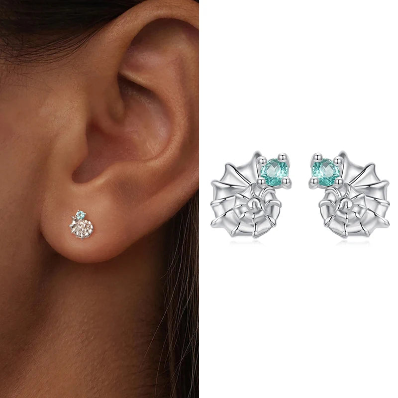 WOSTU Ocean Jewelry 925 Sterling Silver Blue Turtle Green Conch Stud Earrings Women Rainbow Mermaid Ear Hoops Beach Holiday Gift