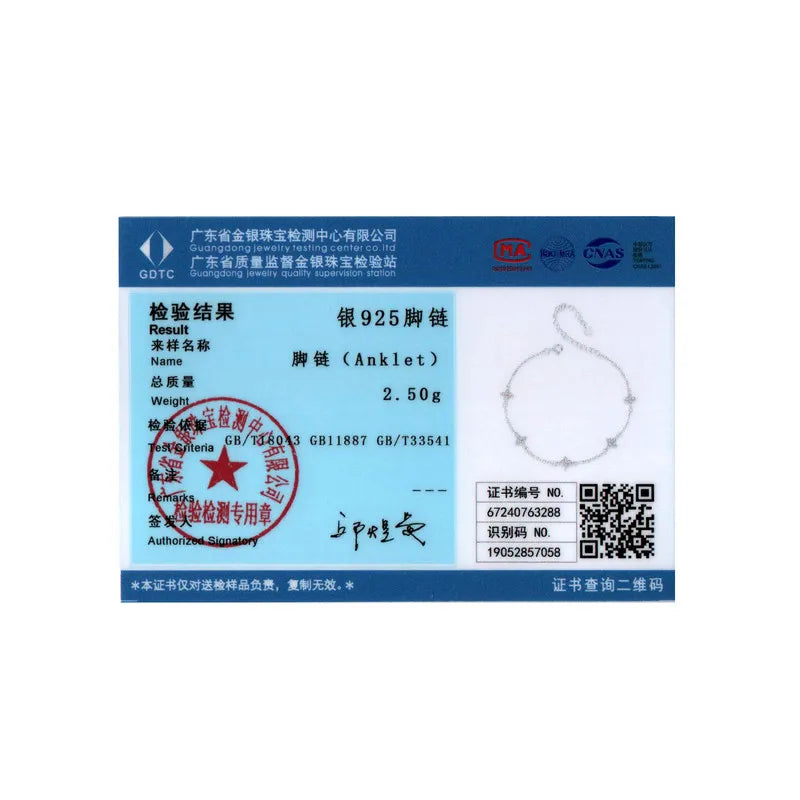 BISAER 925 Sterling Silber Vierblättriges Kleeblatt Fußkettchen Schlichte glänzende Zirkonia Fußkettchen Vergoldet Weißgold Für Frauen Urlaub Edler Schmuck