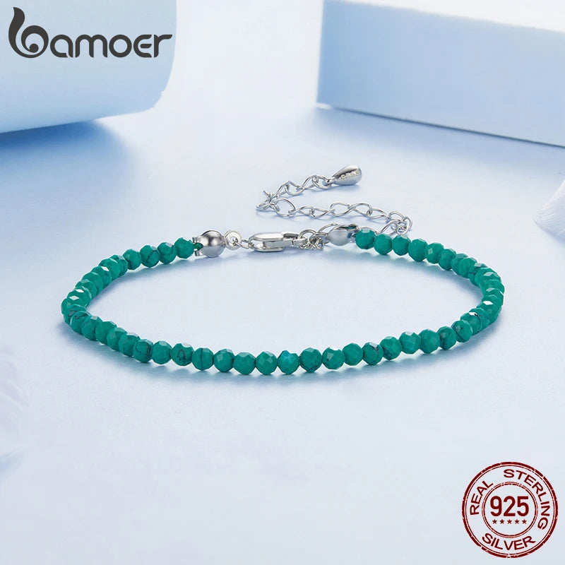 BAMOER Turquoise Bracelet for Women 3mm Handmade Turquoise Beaded Bracelet Elegant Jewelry Gifts 2 Colors