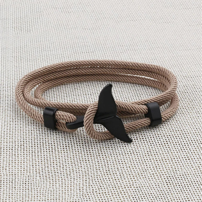 Male Multilayer 4mm Milan Rope Viking Bracelet Charm Whale Tail Bracelets For Men Wristband Trendy Ocean Animal Fishtail Jewelry