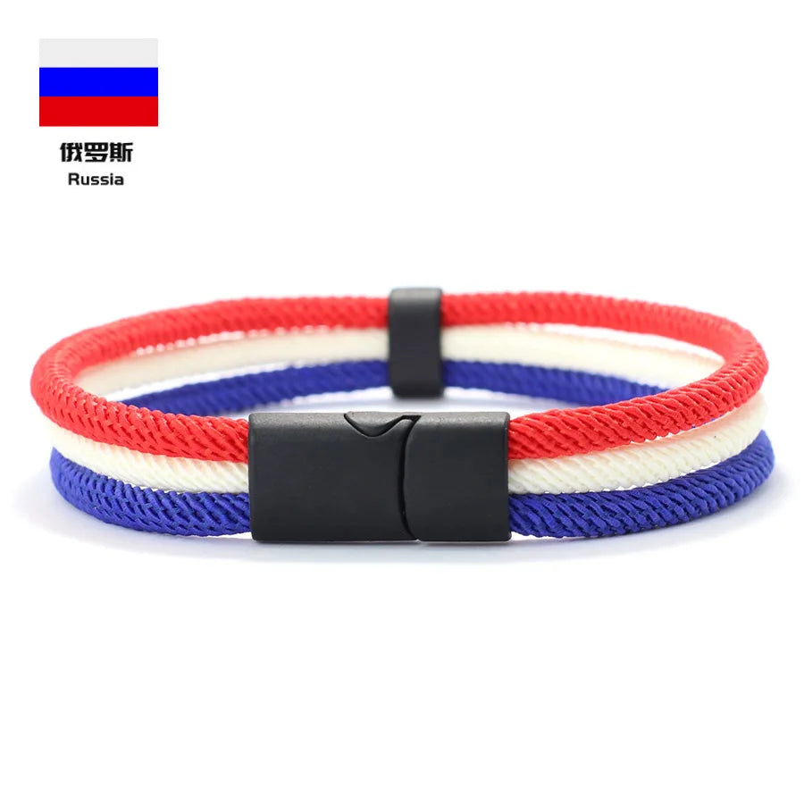 Multi Color Size National Flag Color Charm Bracelet Unisex Detachable Magnet Buckle Wrap Braslet Grade A 4mm Rope Braclet Joias