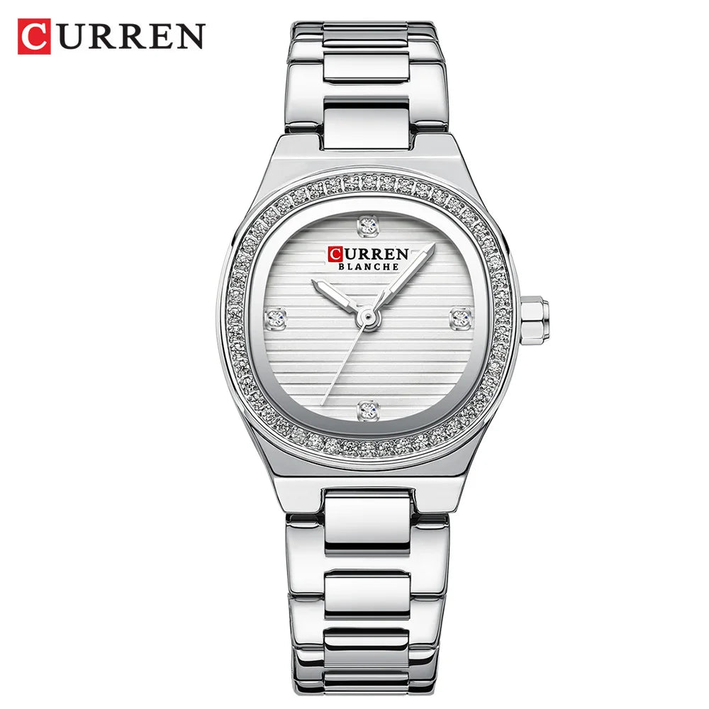 CURREN Luxury Brand Simple Style Quartz Watch for Women NEW Dress Ladies Wristwatches with Rhinestones
