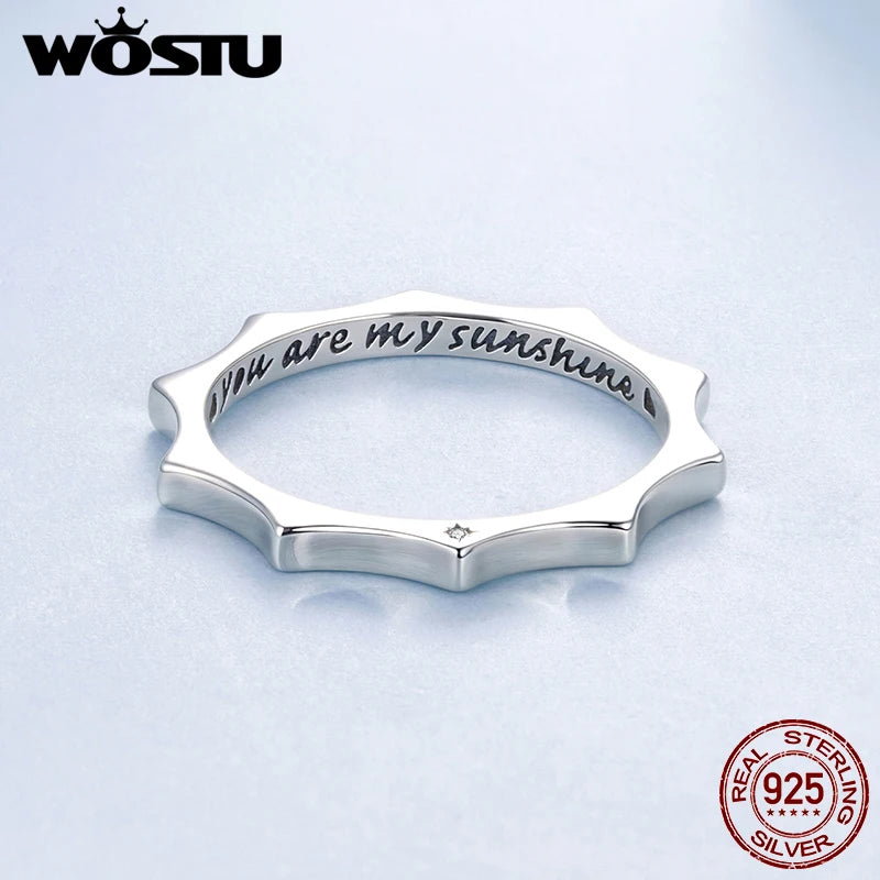 WOSTU Solid 925 Sterling Silver Gear Ring For Women, Couple gifts "You Are My Sunshine" Charming Sun Rings Anniversary Jewelry