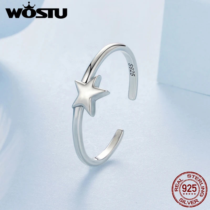 WOSTU Two Tone Gold 925 Sterling Silver Star Stackable Ring For Women , S925 Silver Open Rings Minimalist Unique Jewelry Gift