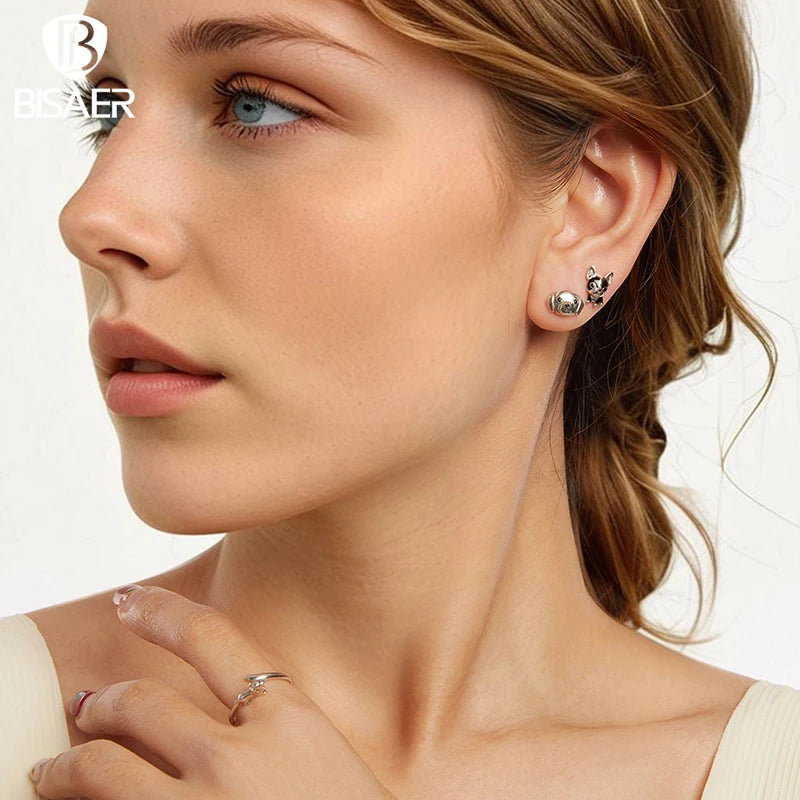 BISAER 925 Sterling Silver Labrador Stud Earrings Lovely Pet Animals Stud Ear for Women & Girls Party Labrador Fine Jewelry Gift