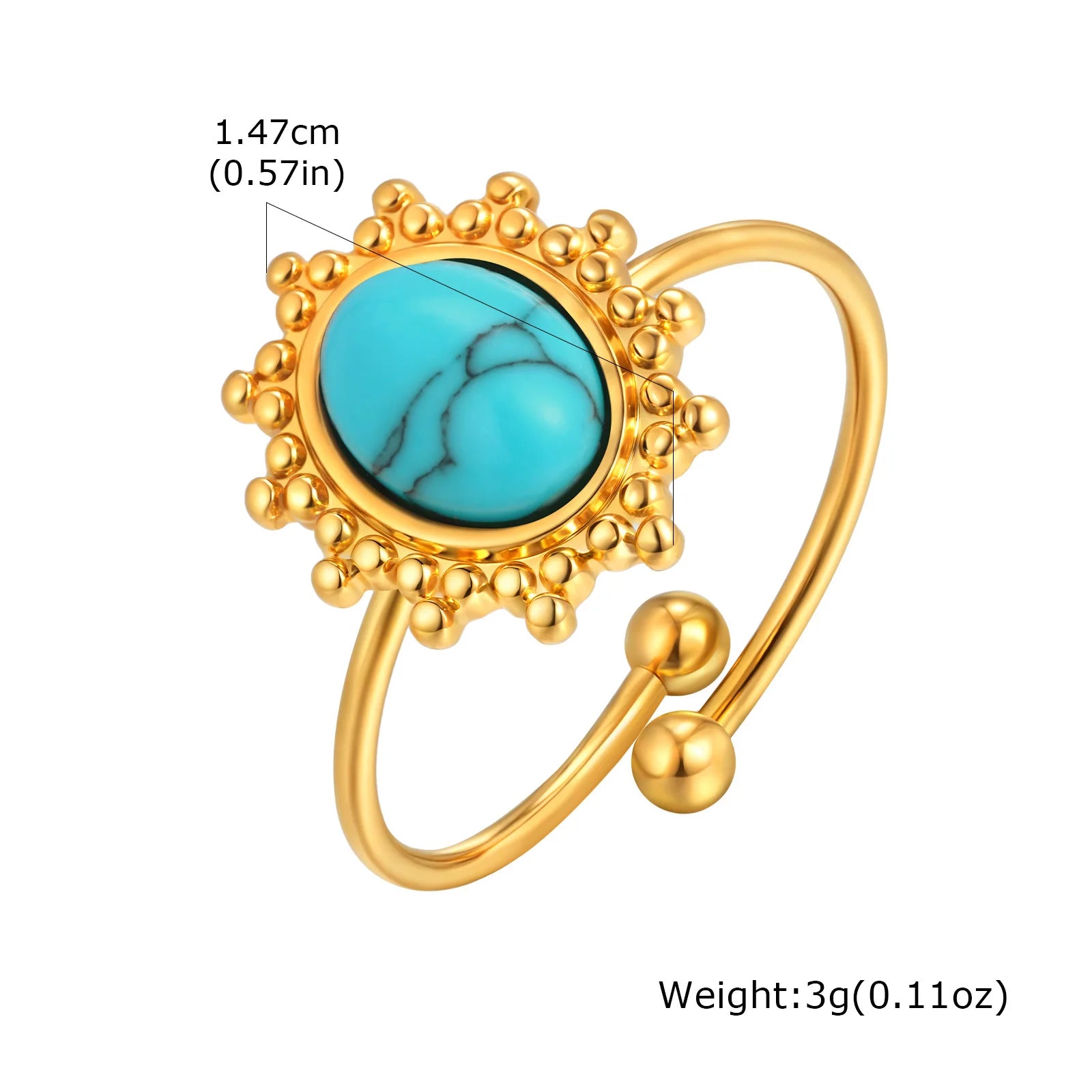 Vnox Stainless Steel Sun Turquoise Opal Rings For Women Gold Color Oval Round Opal Rings Aesthetic Ring Jewelry Wedding Party