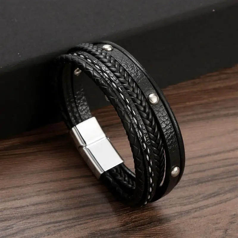 Neues geflochtenes Lederarmband für Herren, klassisch handgewebt, mit Magnetverschluss, mehrlagiges Lederarmband – das perfekte Schmuckgeschenk für Männer