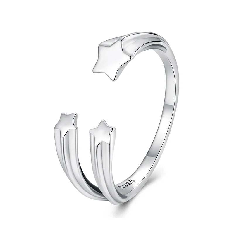 WOSTU 925 Sterling Silver Metal Three Heart Star Open Ring For Women Wedding Party Simple Ins Style Stackable Rings Girl Gift