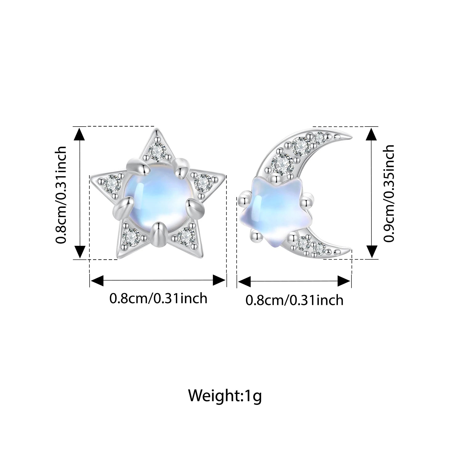 BAMOER 925 Sterling Silber Stern- und Mond-Ohrstecker, Zirkonia-Mondstein-Ohrstecker für Damen, funkelndes Weihnachtsgeschenk