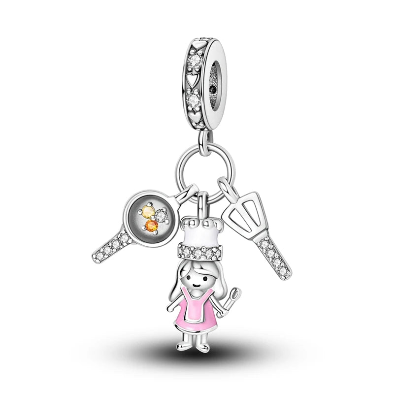 925 Silver Girl Lady Lipstick Makeup Charm Dangle Pendant Beads Fit Original Bangle Cosmetic Charms Bracelet DIY Making Jewelry