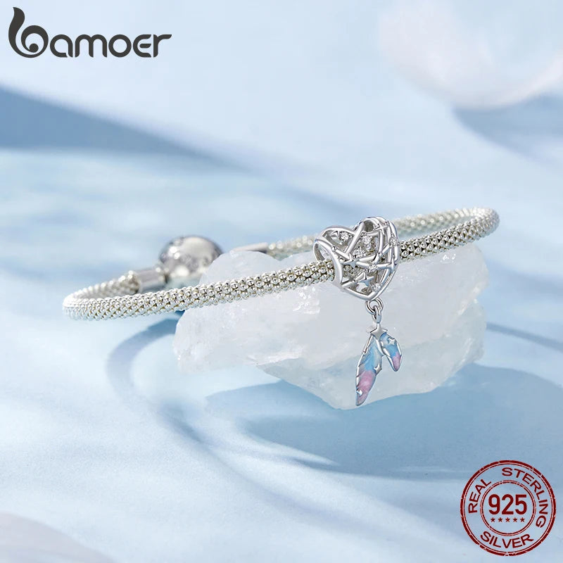 BAMOER 925 Sterling Silver Heart Dreamcatcher Charm fit Original Bracelet DIY Jewelry Accessories bamoer Beads BSC1105