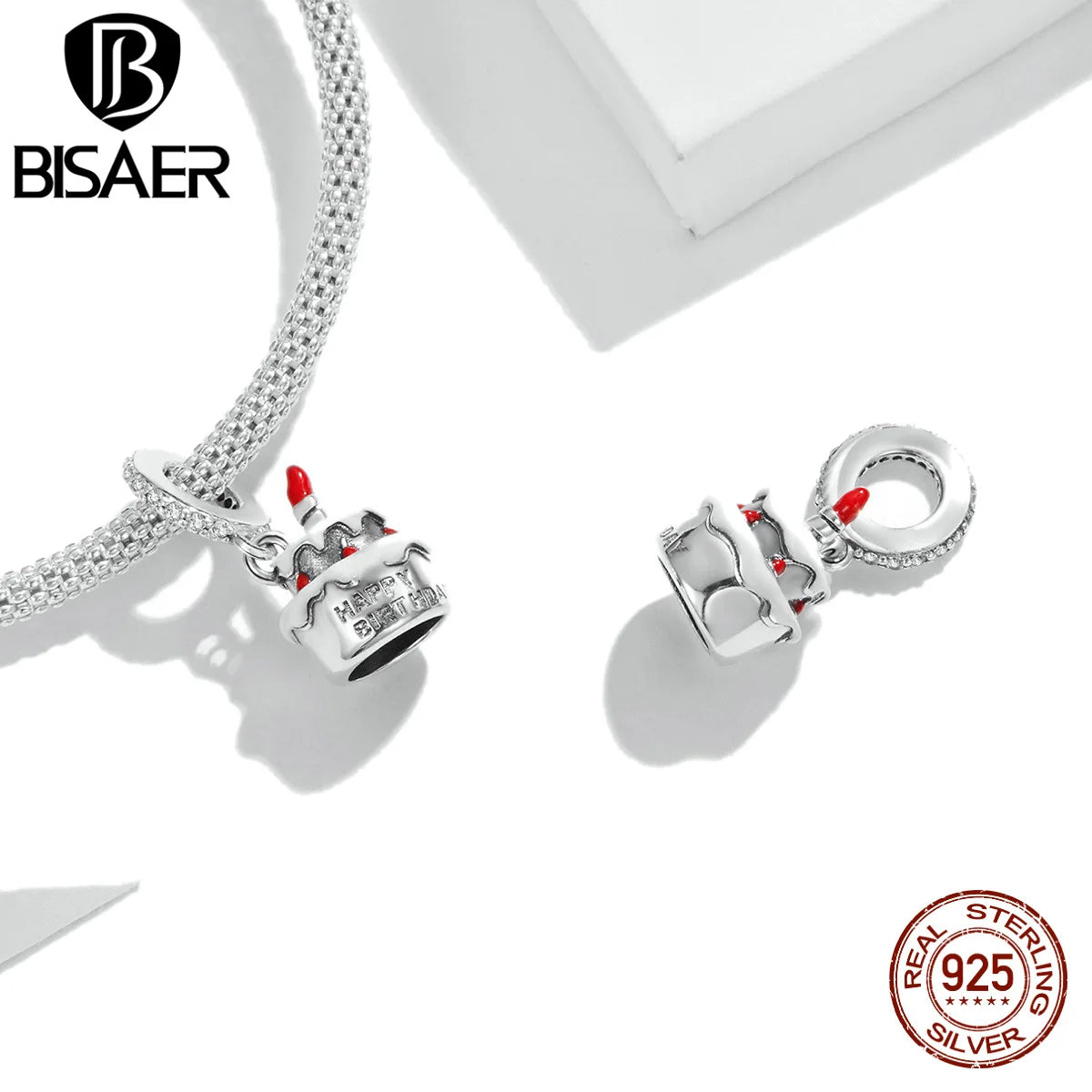 BISAER 925 Sterling Silver Red Love Charm Bead Koi Apple Cherry Mushroom Chili Ace Heart Pendant For Women DIY Bracelet Jewelry