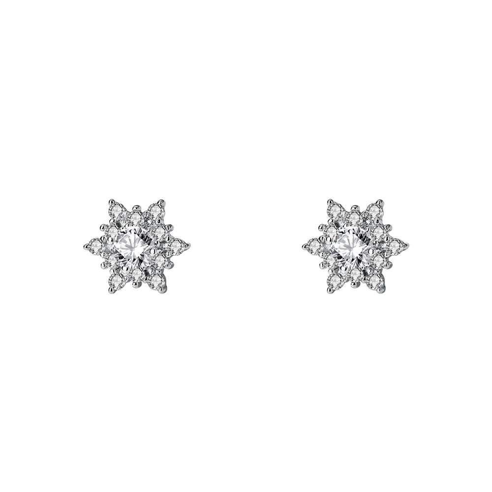 French Light Luxury Pavé Zircon Snowflake Earrings for Women Student 925 Sterling Silver Christmas Party Jewelry