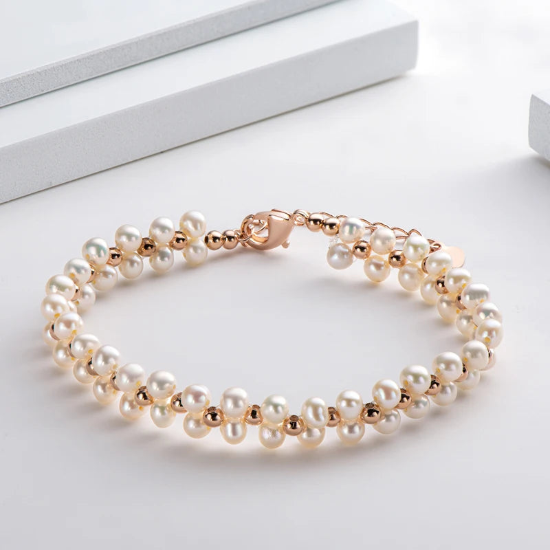 Natural Freshwater Pearl Fashion Bracelet Ladies Double Layer Elegant Bracelet 14K Gold Plated for Women Wedding Jewelry