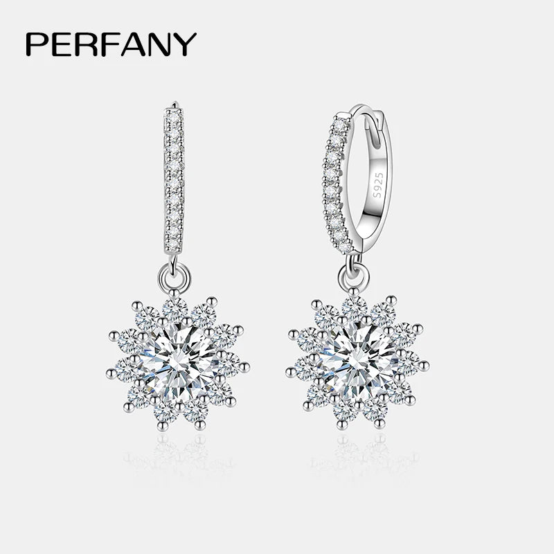 PERFANY 0.5/1CT Moissanite Earrings for Women S925 Pure Silver Sunflower Laboratory Diamonds Drop Earring Luxury Wedding Jewelry - Madeinsea©