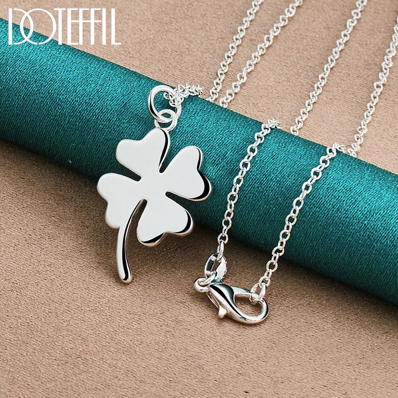 DOTEFFIL 925 Sterling Silver Four-Leaf Clover Pendant Necklace 16-30 Inch Chain For Woman Fashion Wedding Charm Jewelry - Madeinsea©