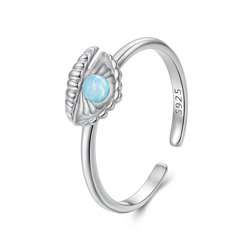 BAMOER 2025 Solid 925 Sterling Silver Iridescent Shell Adjustable Rings Lovely Open Ring Jewelry for Women SCR1119-E