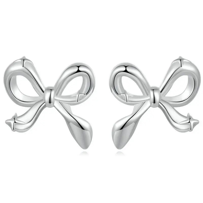 WOSTU 925 Sterling Silver Classical Bowknot Hoop Earrings For Women Sweet 18K Gold Bow Knot Ear Hoops Buckles Girl Birthday Gift