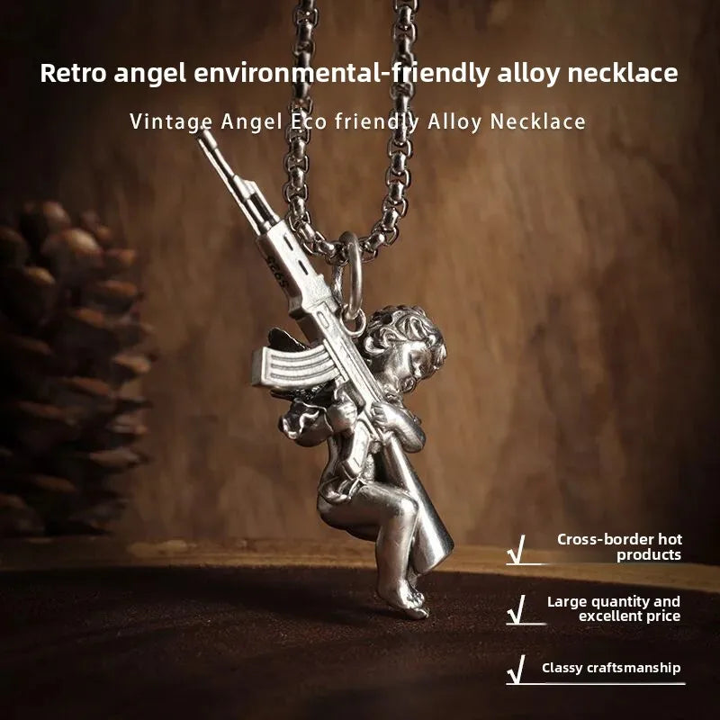 Heavy Industry Angel Pendant Necklace Unisex Fashion Vintage Beauty Mechanical Girl Skeleton Couple Match Sweater Chain