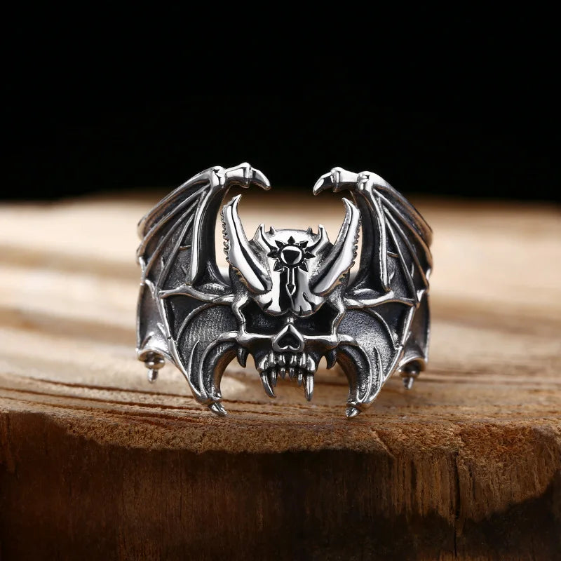 Buyee 925 Sterling Silber Männlicher Großer Ringfinger Eleganter Gary Bat Offener Ring für Frauen Männer Einzigartiger Modeschmuck Kreis