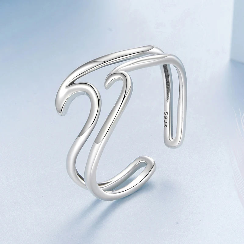WOSTU Double Layer Wavy Ring For Women 925 Sterling Silver V Style Band Rings Wedding Enegagement Stackable Anillo Birthday Gift