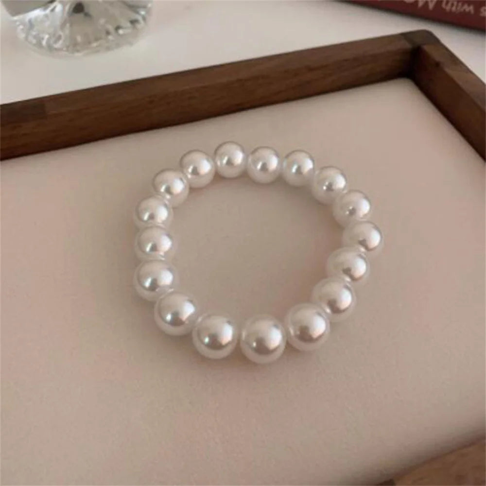 Simple Retro Imitation Pearls Bracelet For Women Stretch Acrylic Bead Men Bracelet Fashion Party Jewelry Pearl Wristband Gift