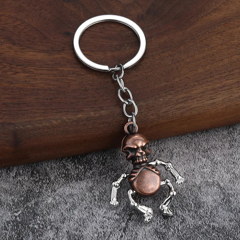 Retro Movable Skull Keychain Unisex 4 Colors Skeleton Metal Holder Pendent Key Ring Halloween Bag Decoration Cool Riding Jewelry