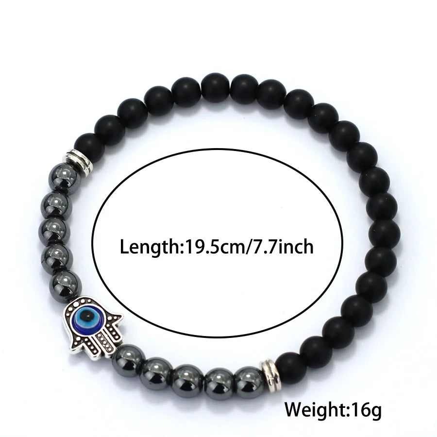 Turkey Evil Eyes Bracelet Men Handmade Fatima Hand Braslet Natural Hematite Stone Healing Braclet Pulseria Homme Lava Brazalete