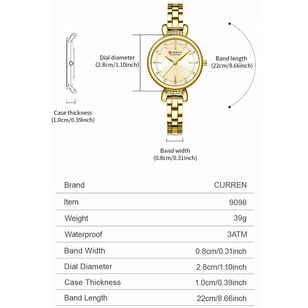CURREN-Elegant Dress Watch for Women, Luxurious and Exquisite, 28mm Dial with Shinning Rhinestone, Quartz Wristwatch, New - Madeinsea©