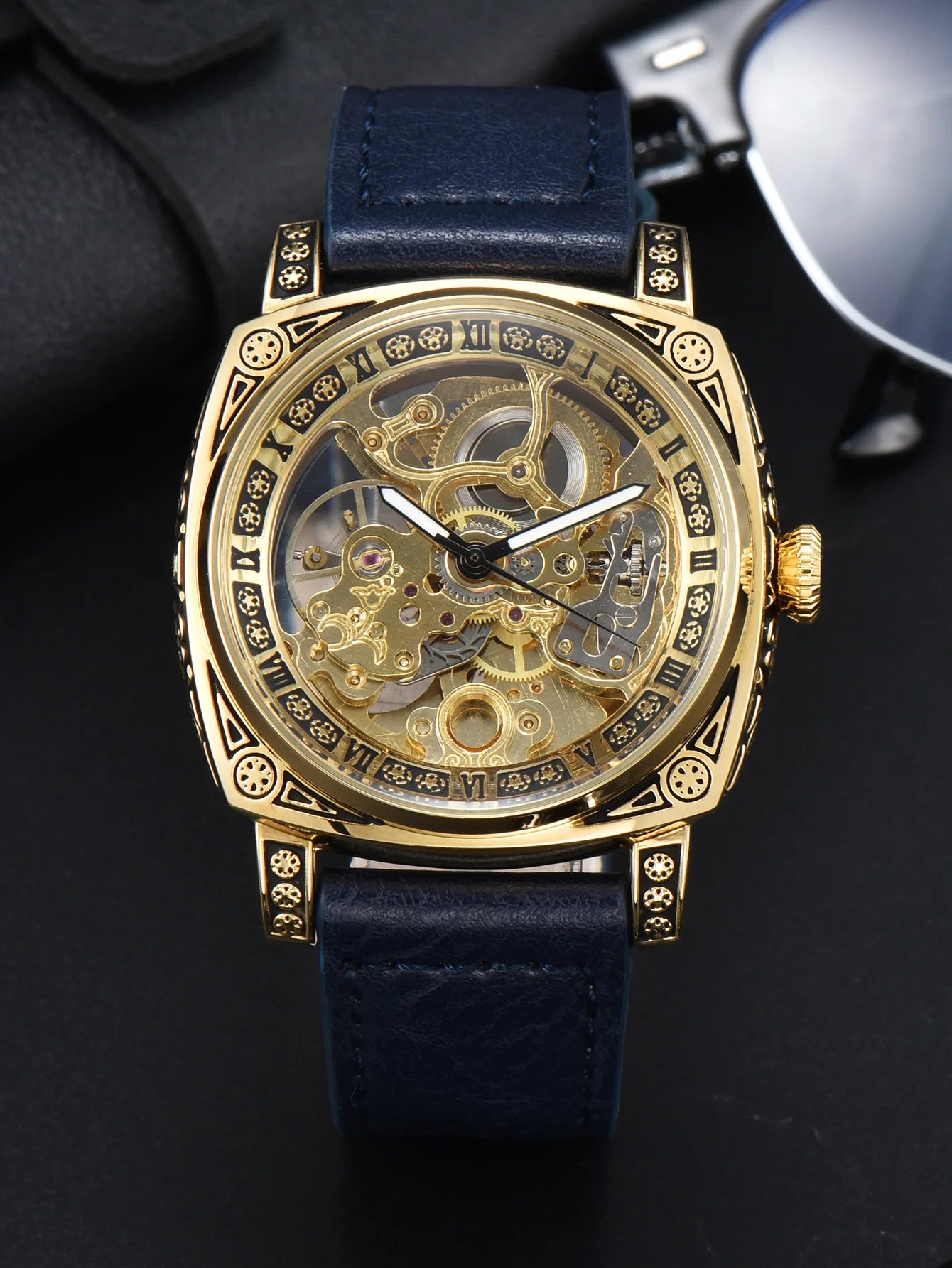 LONGLUX automatic watch retro style wholesale mechanical wristwatches skeleton carve waterproof leather no logo mens watch - Madeinsea©