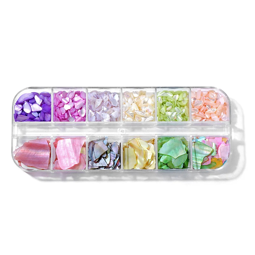 Unregelmäßige Abalone-Fragmente, Splitter, Kiesel, Muschelglitzerflocken für Nagelkunstdekoration, DIY-Charm-Maniküre-Accessoires