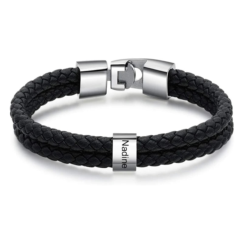 Personalized Bracelets for Men Custom Men's Name Bracelets Braid Leather Bracelet with 1-5 Names Engraved Personalized Gift for