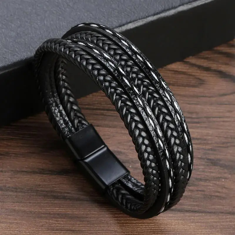 Neues geflochtenes Lederarmband für Herren, klassisch handgewebt, mit Magnetverschluss, mehrlagiges Lederarmband – das perfekte Schmuckgeschenk für Männer