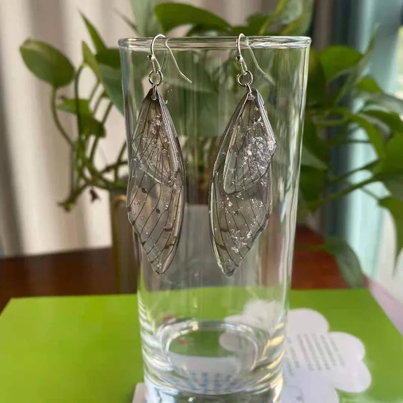 Minar Fairy Clear Gradient Resin Simulation Wings Butterfly Rhinestone Flake Long Dangle Earrings for Women Casual Party Jewelry