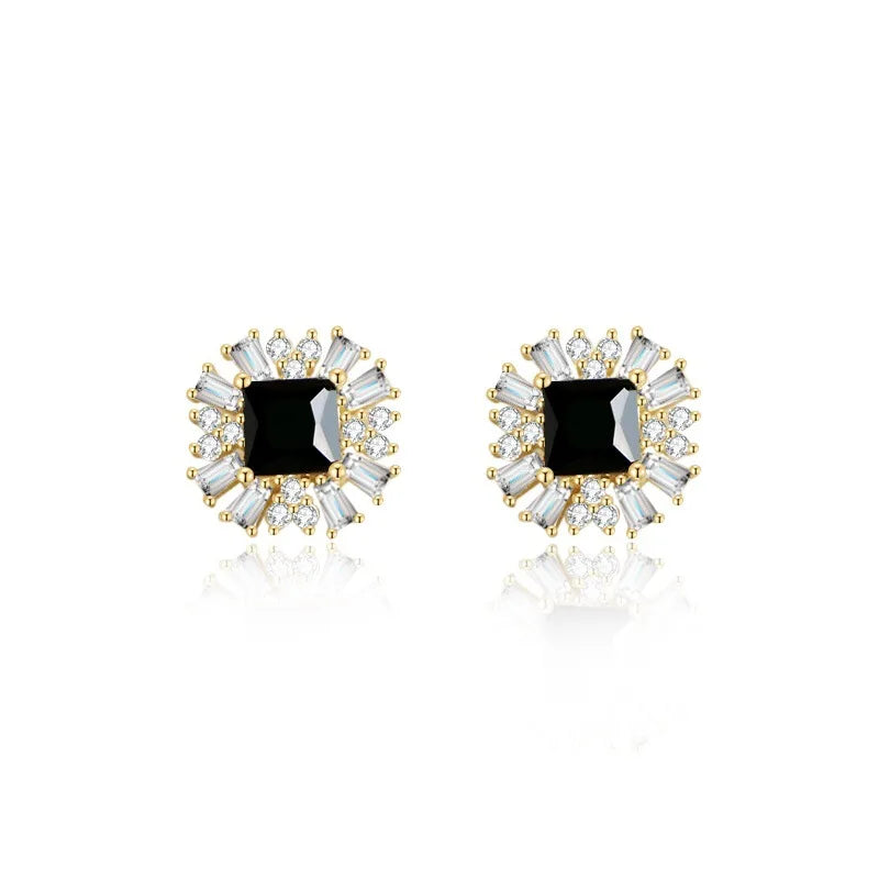 Boucles d'oreilles en argent sterling 925 plaqué or 14 carats et zircon noir pour femme, style vintage français, bijoux polyvalents