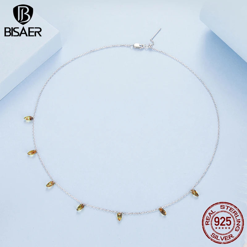 Collier pendentif pompon en ambre plaqué or blanc 925, chaîne ajustable, bijou fin pour femme BISAER EFN432
