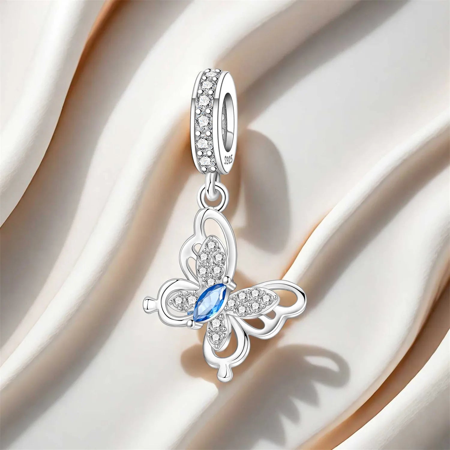 PANPOKI 925 Sterling Silver Rotating Butterfly Insect Beads Original Pendants Bracelet Charm Jewelry Party DIY Trendy Gifts