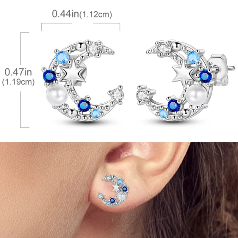 Earrings 925 Sterling Silver Stud Earrings Unicorn Star Zircon Stud Hoop Earrings For Women Girls Lovely Fashion Jewelry Gift