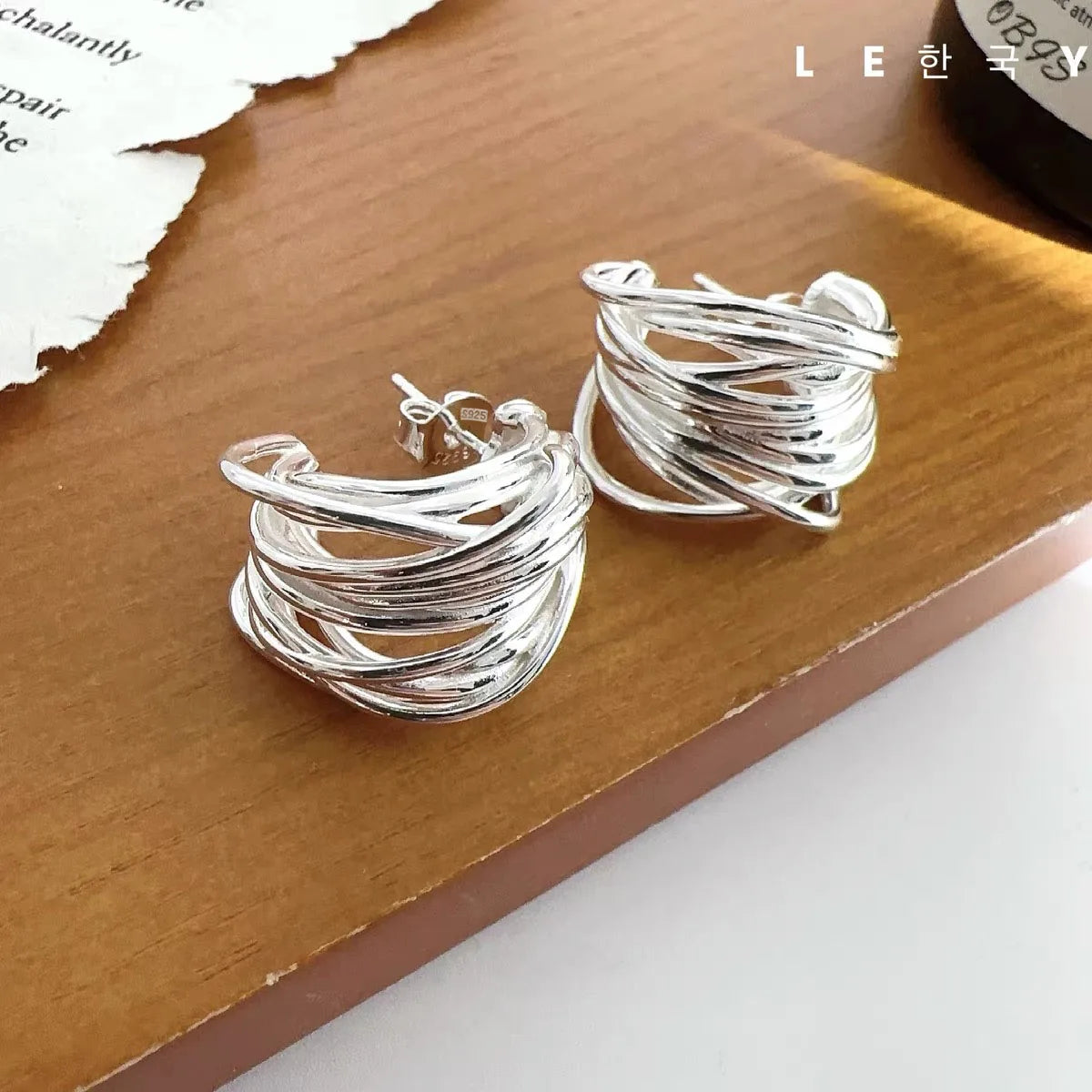 Silver Color Interware Lines Earrings For Women Sexy Girl Fashion Trendy Jewelry Cilp Earring Gift Party Wedding Pendientes