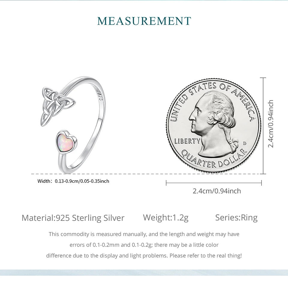 WOSTU 925 Sterling Silver Celtic Knot Open Ring With Pink Fire Opal Gemstone, Women Opal Heart Ring S925 Unique Valentine Gift
