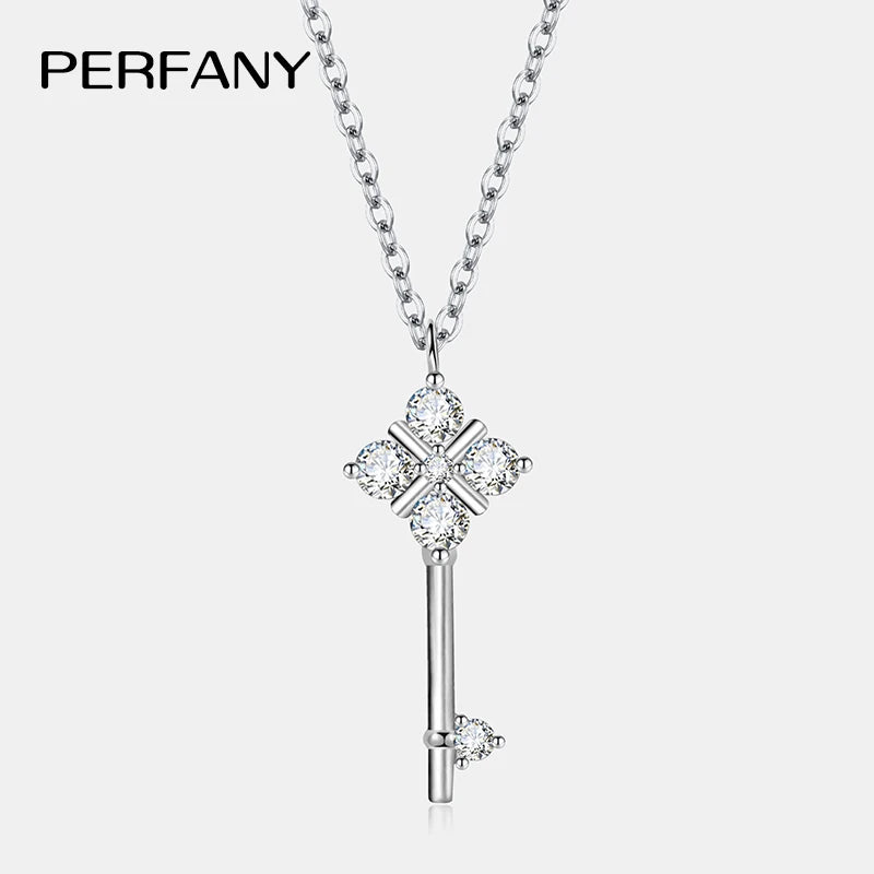PERFANY All Moissanite Necklace for Women S925 Pure Silver Laboratory Diamond Key Pendant Luxury Fashion Jewelry Party Gift - Madeinsea©