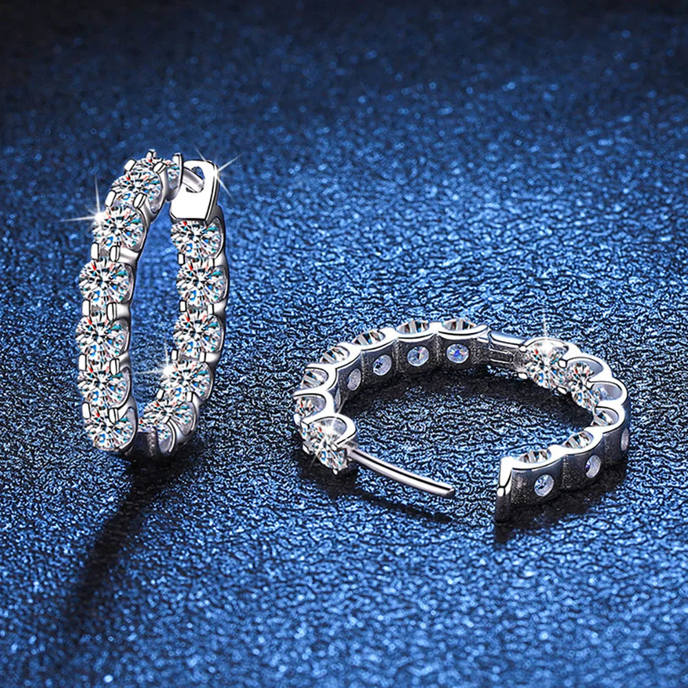 Serenty 2.6cttw D Color 3mm All Moissanite Hoop Earrings For Women S925 Silver Bull Head Wedding Stud Earring Plated 18K Jewelry - Madeinsea©