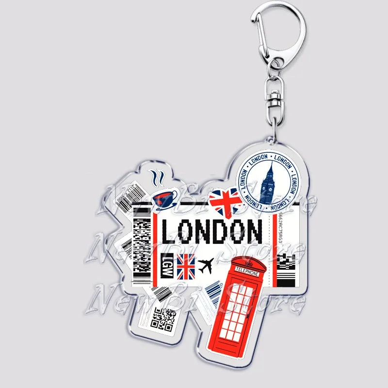 Hot Boarding Pass Keychains for Accessories Bag  NEW YORK TOKYO SEOUL PARIS LONDON Travel Souvenir Tickets Keyring Friends Gifts