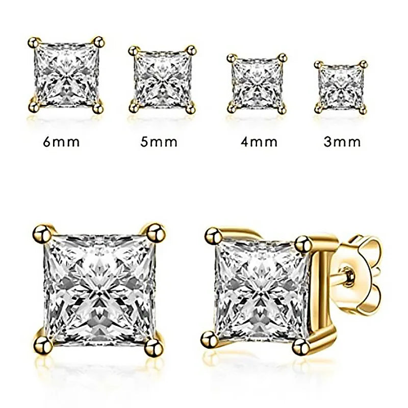OXTAO Square 925 Sterling Silver Stud Four-claw Earrings For Women 3-8mm Zirconia Earring Wedding Party Fashion Jewelry Gift