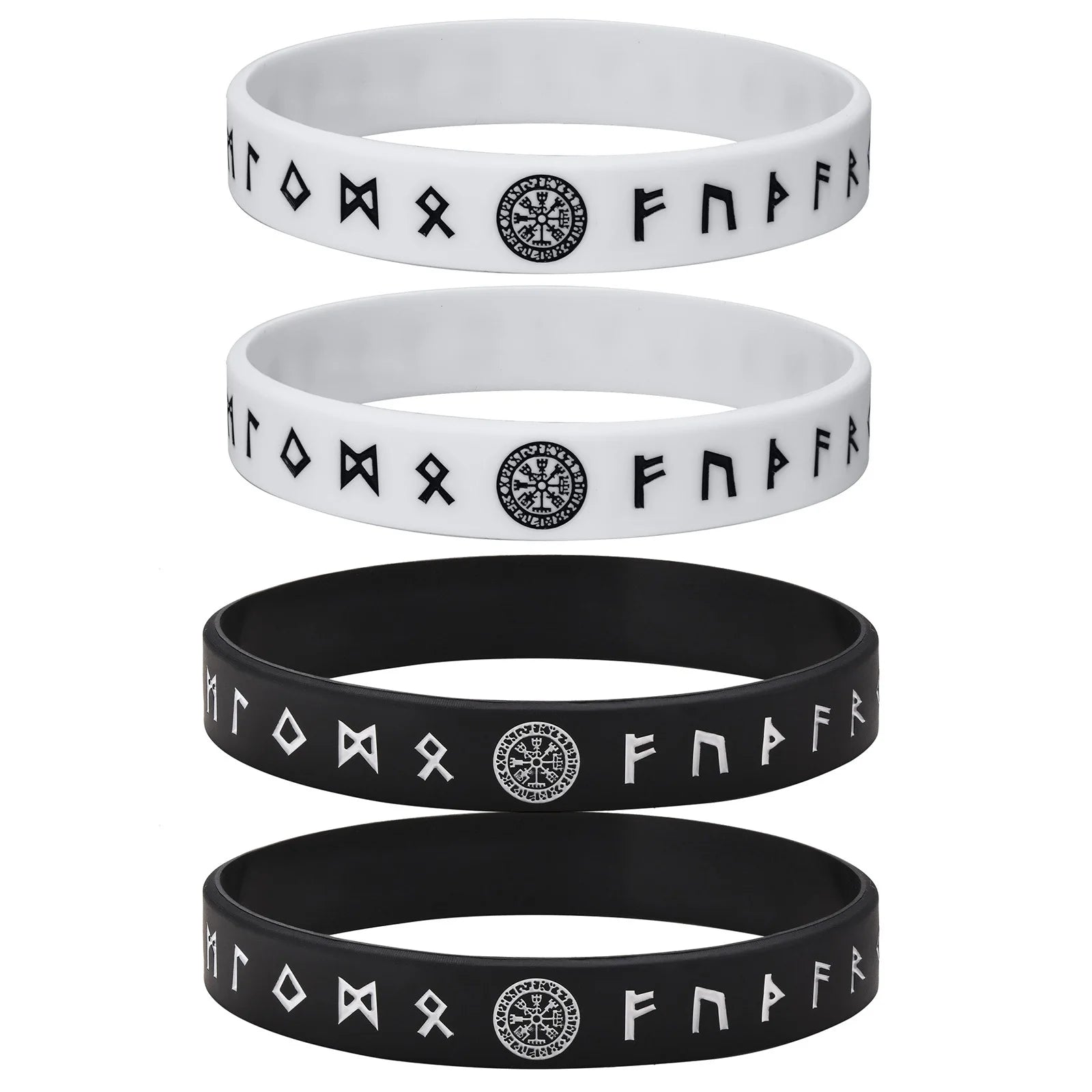 Vnox 12mm Silicone Bracelet for Men, Soft Rubber Silicone Wristband, Nordic Viking Compass Rune Almut Bangle Set