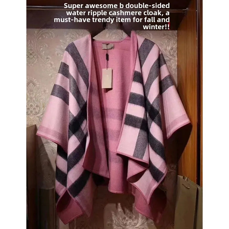 Classic British Style Double-Sided Wool Plaid Scarf Women's Warm Versatile Large Shawl Autumn Winter Tweed Jacket