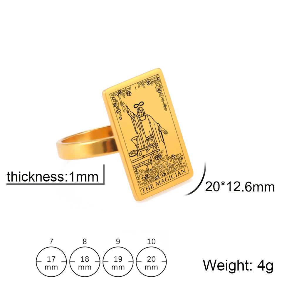 Bagues de Tarot Dreamtimes pour femmes et hommes, en acier inoxydable, ésotérisme, divination, magie, arcane majeur, bijou amulette