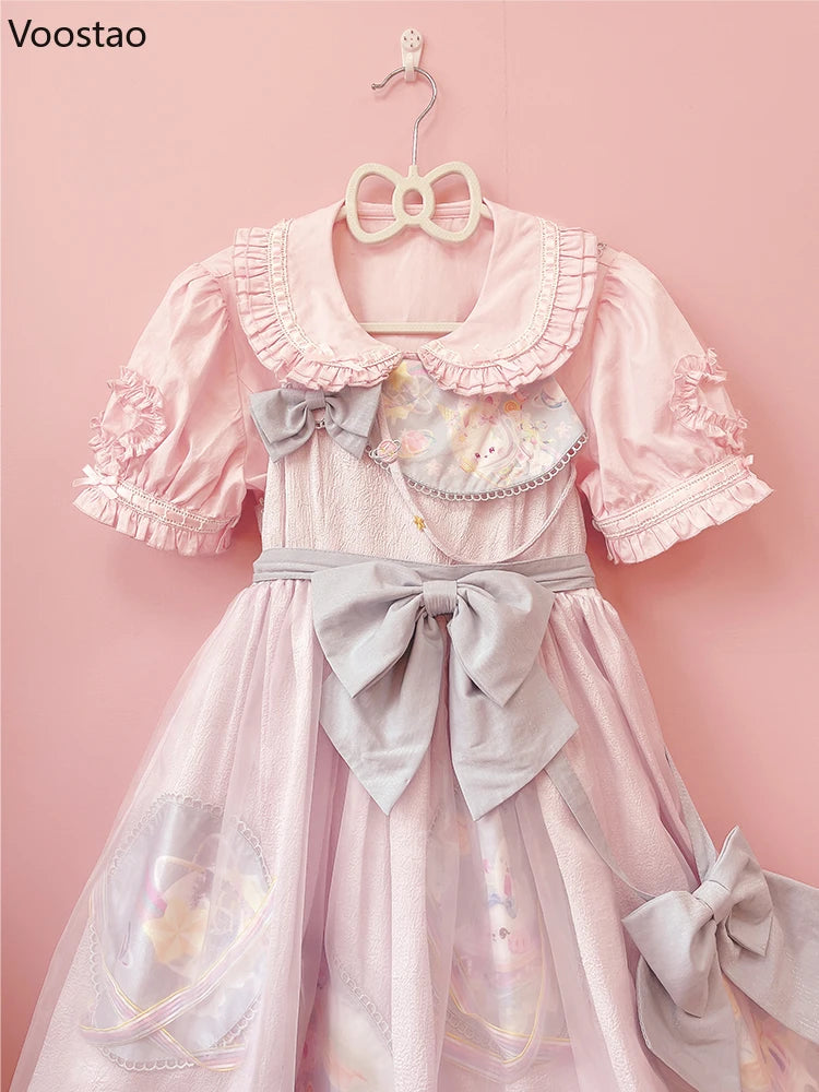 Japanese Sweet Lolita Blouses Women Kawaii Peter Pan Collar Puff Sleeve JK Cotton Shirts Girls Harajuku Cute Bow Blusas Mujer