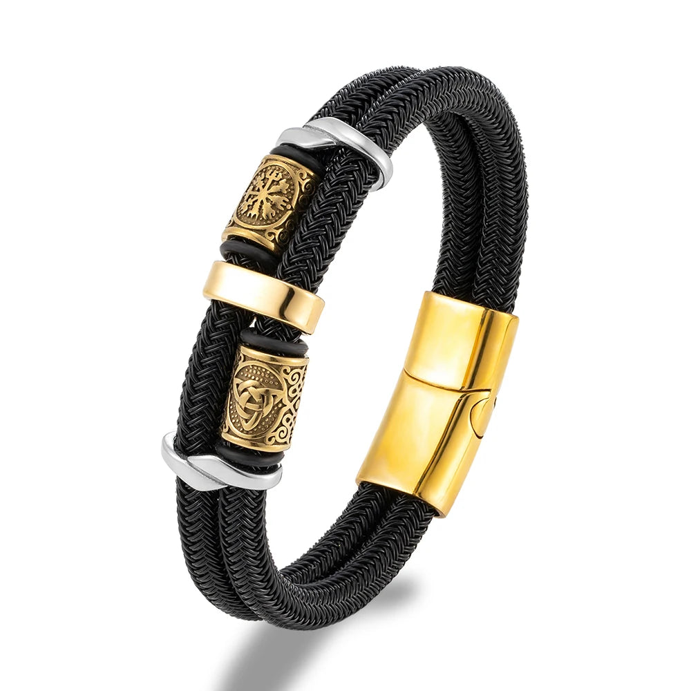 MKENDN Norse Mythology Viking Compass Runes Amulet Bracelet With Non-fading Steel Wire Rope Bracelet Men Classic Charm Bracelet